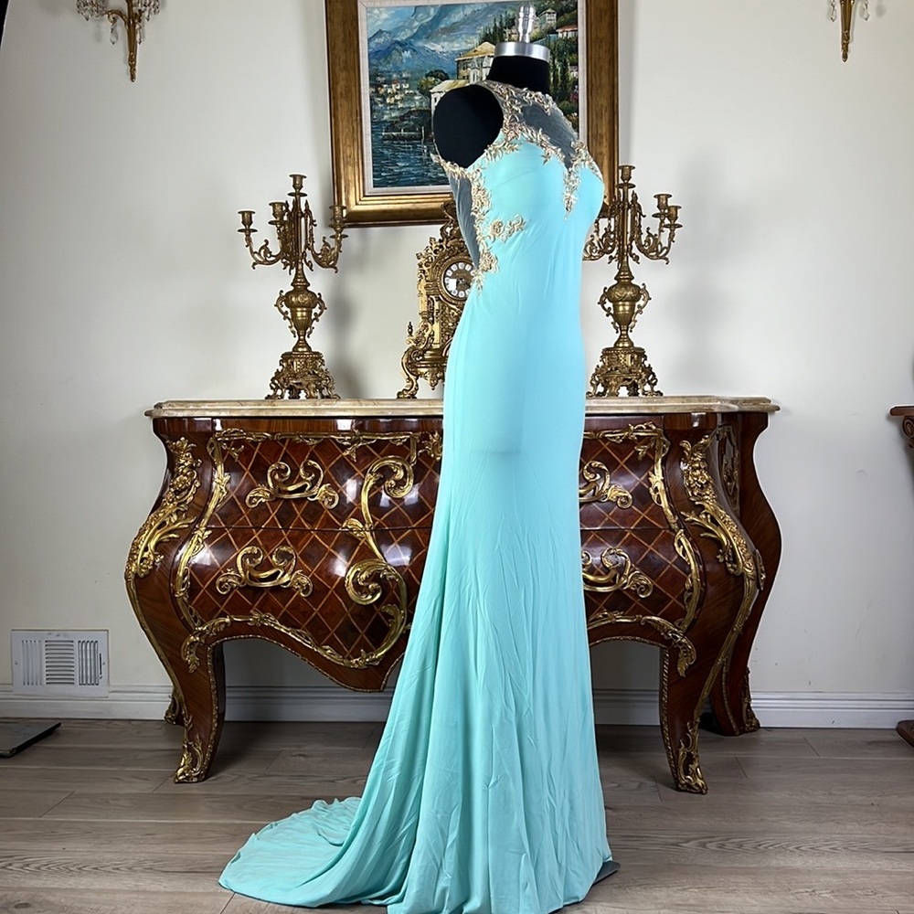 Illusion stretch embroidery beaded bodice evening prom dress - Picture 2 of 6